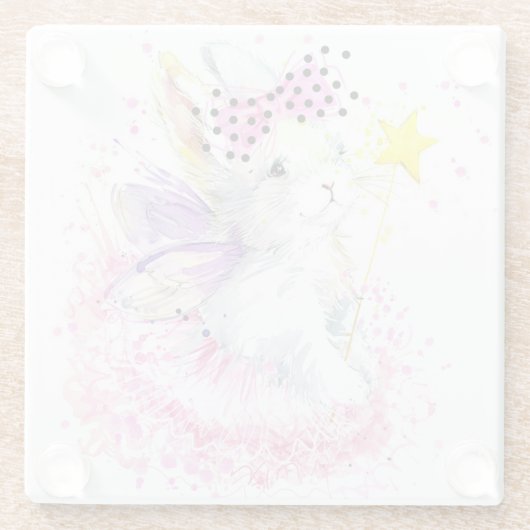 Waterverf Fairy Bunny Glazen Onderzetter (Achterkant)
