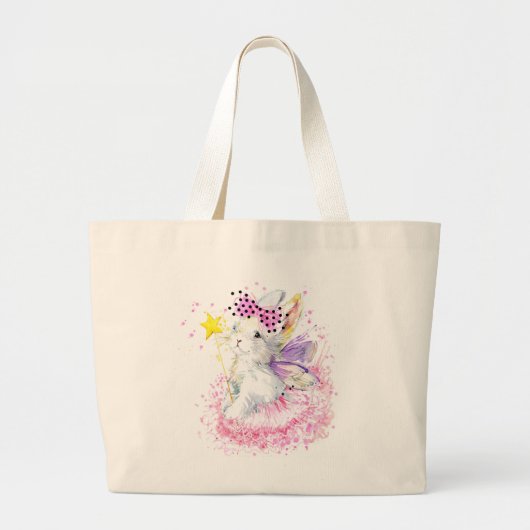 Waterverf Fairy Bunny Grote Tote Bag (Voorkant)