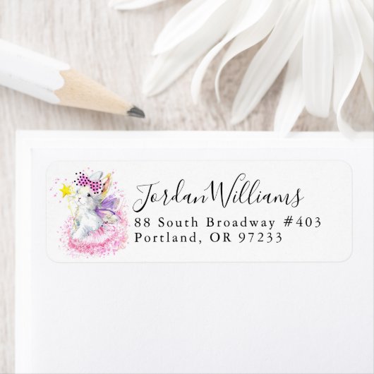 Waterverf Fairy Bunny | Jouw namen toevoegen Etiket (Insitu)