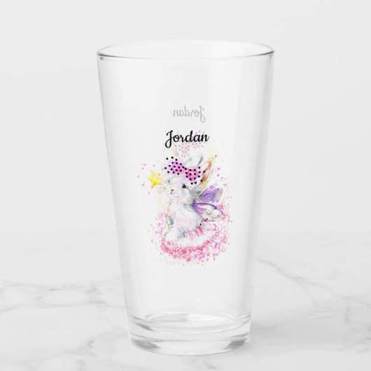 Waterverf Fairy Bunny | Jouw namen toevoegen Glas (Voorkant)