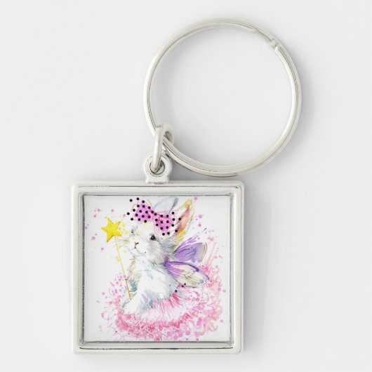 Waterverf Fairy Bunny Sleutelhanger (Voorkant)