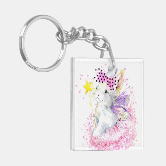 Waterverf Fairy Bunny Sleutelhanger (Voorkant Links)