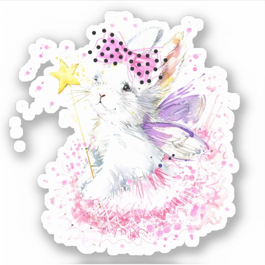 Waterverf Fairy Bunny Sticker (Voorkant)