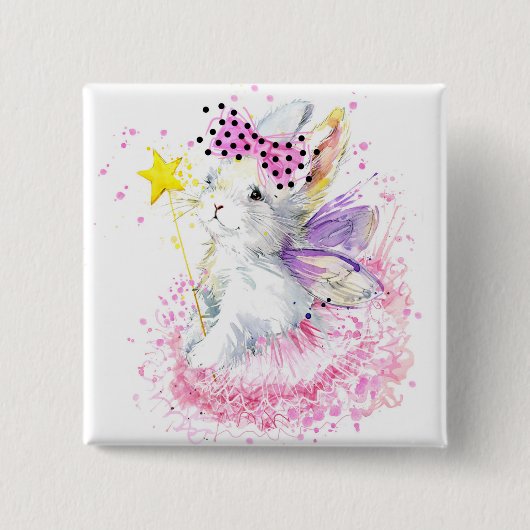 Waterverf Fairy Bunny Vierkante Button 5,1 Cm (Voorkant)
