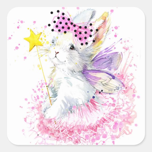 Waterverf Fairy Bunny Vierkante Sticker (Voorkant)