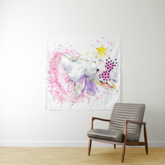 Waterverf Fairy Bunny Wandkleed (In Situ (horizontaal))