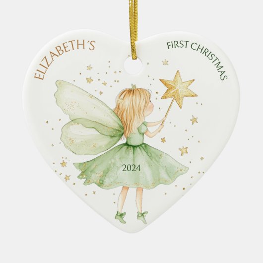 Waterverf Fairy Custom Girl Eerste Kerstdag Keramisch Ornament (Voorkant)