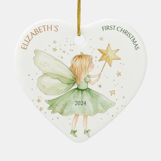 Waterverf Fairy Custom Girl Eerste Kerstdag Keramisch Ornament (Achterkant)