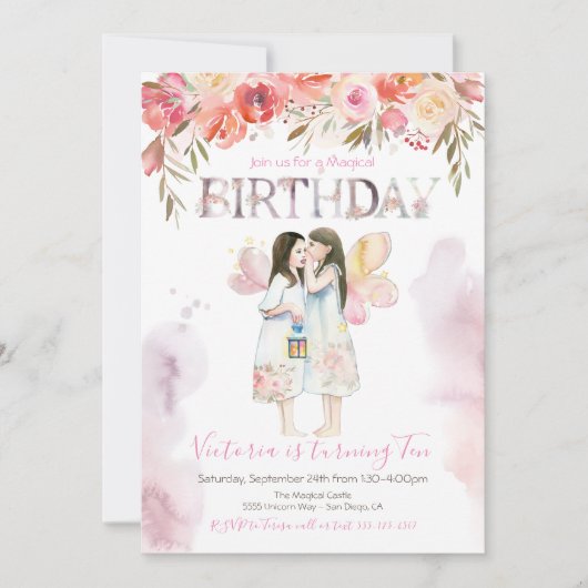 Waterverf Fairy verjaardagsuitnodiging Kaart (Voorkant)