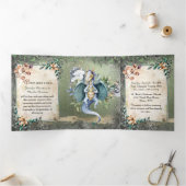 Waterverf Fairytale Dragon Weddenschap Drieluik Uitnodiging (Binnen)