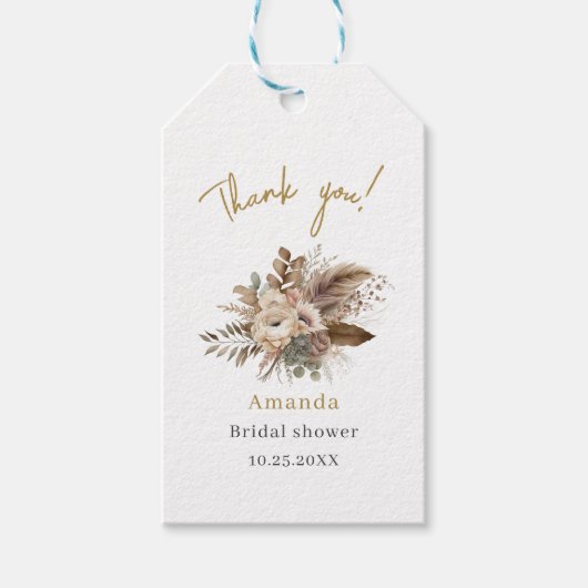 Waterverf Fall in Love Beige bloem  BridaSticker Cadeaulabel (Voorkant)
