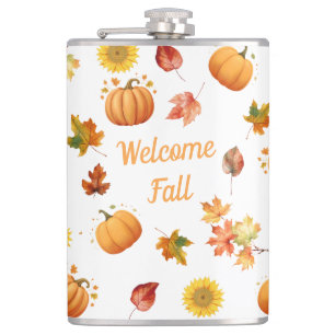 Waterverf Fall Leaves en pompoenen Heupfles