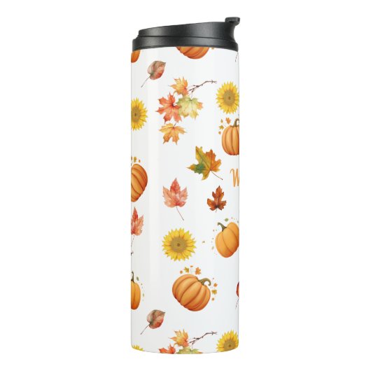 Waterverf Fall Leaves en pompoenen Thermosbeker (Gedraaid links)