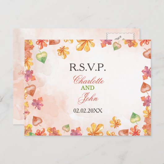 Waterverf Fall Leaves Fall trouwrsvp Uitnodiging Briefkaart (Voorkant / Achterkant)