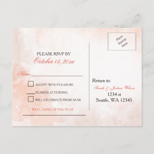 Waterverf Fall Leaves Fall trouwrsvp Uitnodiging Briefkaart (Achterkant)