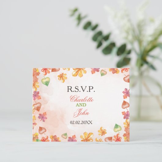 Waterverf Fall Leaves Fall trouwrsvp Uitnodiging Briefkaart (Staand voorkant)