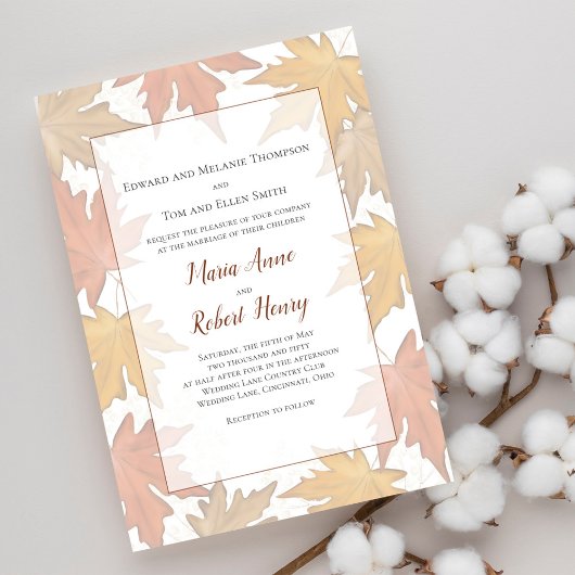 Waterverf Fall verlaat elegante bruiloft Kaart