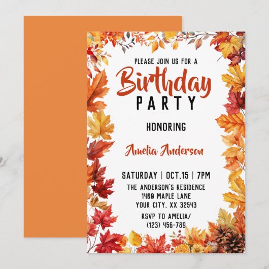 Waterverf Fall verlaat herfstverjaardagsfeestje Kaart (Voorkant / Achterkant)