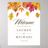 Waterverf Falling Leaves Autumn Wedding Welkom Poster (Voorkant)