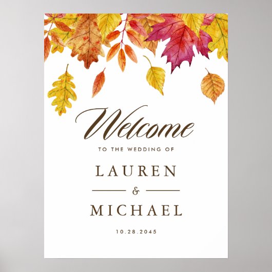 Waterverf Falling Leaves Autumn Wedding Welkom Poster (Voorkant)