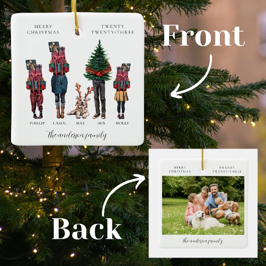 Waterverf Familie Een Foto Kerstmis Keramisch Ornament