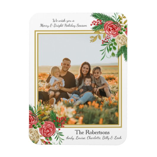 Waterverf Familie Foto Merry en Bright Holiday  Magneet (Verticaal)