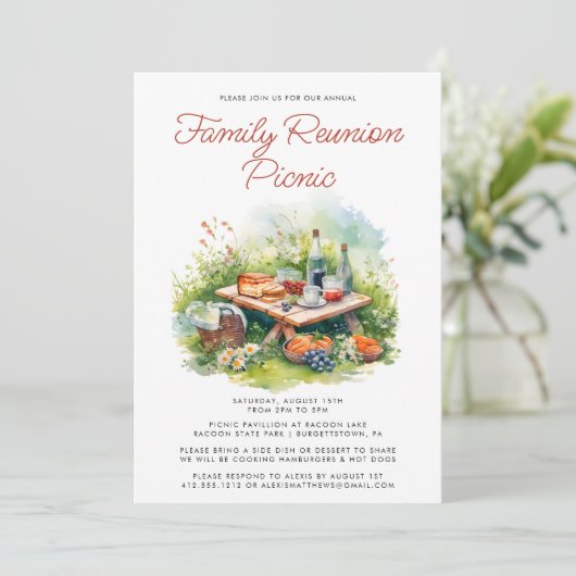 Waterverf familie reünie picknick uitnodiging (Staand voorkant)