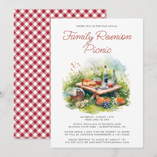 Waterverf familie reünie picknick uitnodiging (Voorkant / Achterkant)