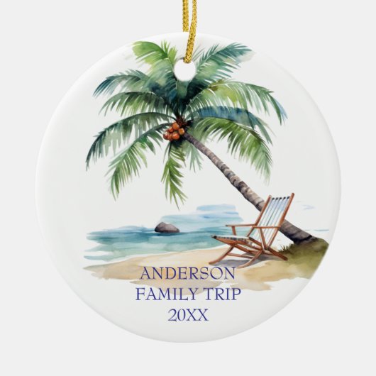 Waterverf familie strandreis keramisch ornament (Voorkant)