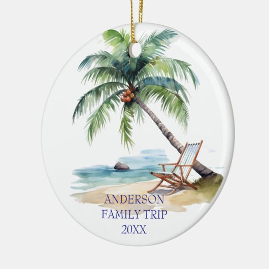 Waterverf familie strandreis keramisch ornament (Links)