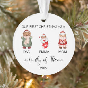 Waterverf familie van drie baby's eerste kerst ornament