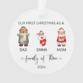 Waterverf familie van drie baby's eerste kerst ornament (voorkant)