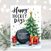 Waterverf Familienaam Hockey Christmas Kaart