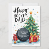 Waterverf Familienaam Hockey Christmas Kaart (Voorkant)
