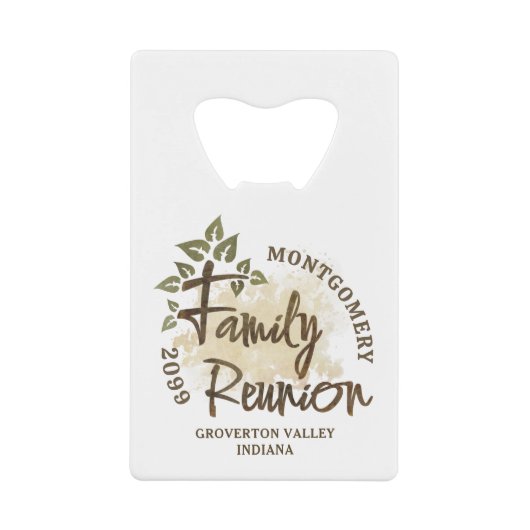 Waterverf Family Reunion Script Tree Naam Jaar Creditkaart Flessenopener (Voorkant)