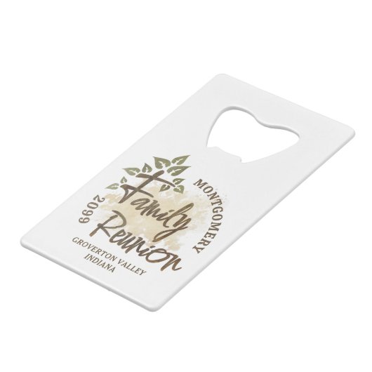 Waterverf Family Reunion Script Tree Naam Jaar Creditkaart Flessenopener (Voorkant Gekanteld)