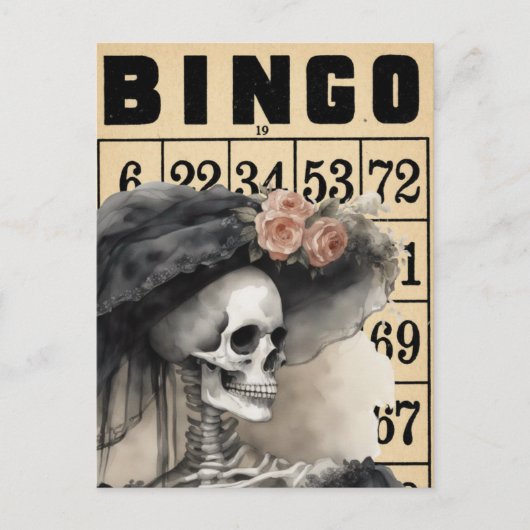 Waterverf Fancy Lady Skeleton Bingo Kaart (Voorkant)