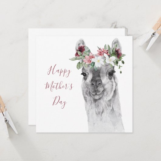 Waterverf Fancy Llama Moederdag Kaart (Voorkant / Achterkant in situ)