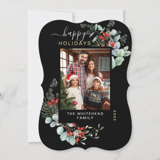 Waterverf Fanical Happy Holiday Foto zwart Feestdagenkaart (Voorkant)