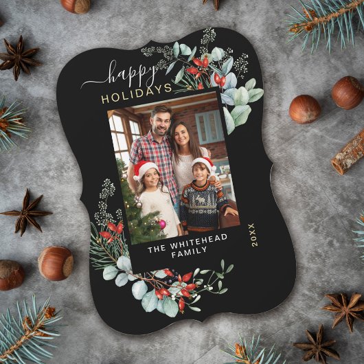 Waterverf Fanical Happy Holiday Foto zwart Feestdagenkaart