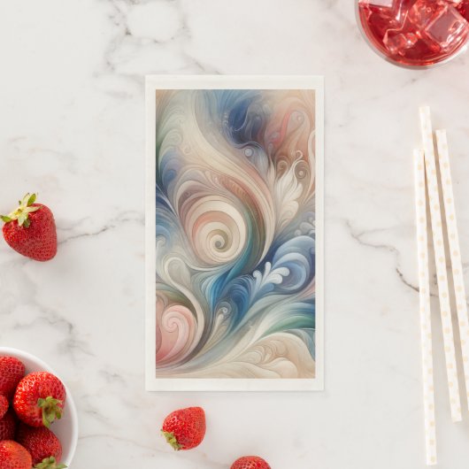 Waterverf Fantasie Bloem Pastel Blauw & Crème Servet (Insitu)