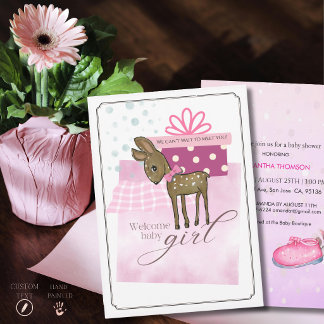 Waterverf Fantasievol Reekalf Baby Shower  Kaart