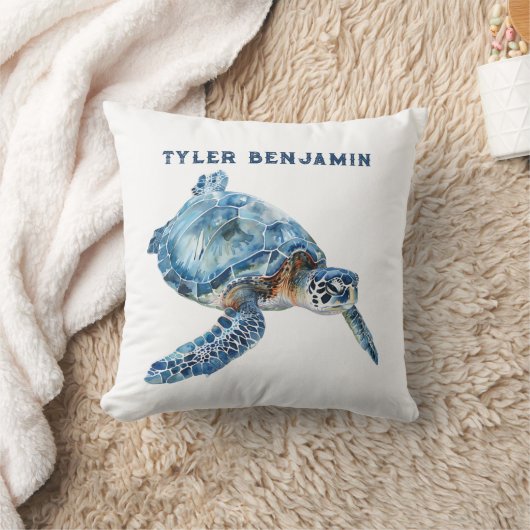 Waterverf Fantasievolle Blauwe Zeeschildpad Kussen (Deken)
