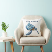 Waterverf Fantasievolle Blauwe Zeeschildpad Kussen (Stoel)