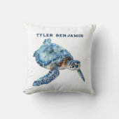 Waterverf Fantasievolle Blauwe Zeeschildpad Kussen (Voorkant)