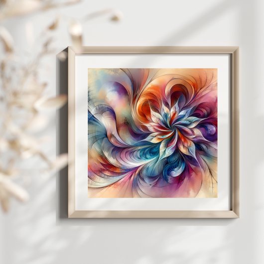 Waterverf Fantasy Abstract Modern Fractal Flower Foto Afdruk