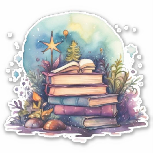 Waterverf Fantasy Boek Sticker (Voorkant)