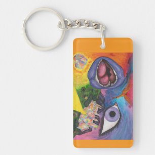 Waterverf Fantasy Dimensions Vrouw Opal Surreal Sleutelhanger