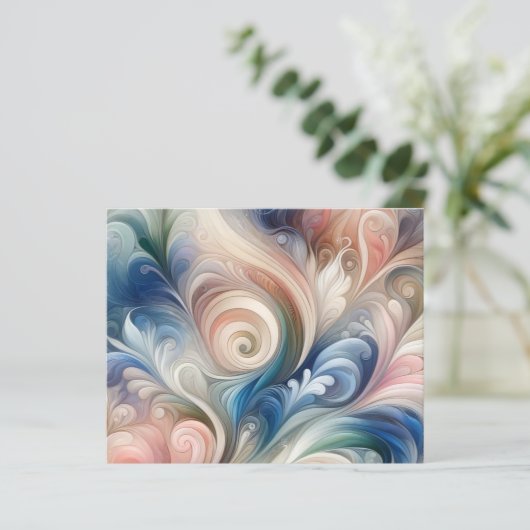 Waterverf Fantasy Floral Pastel Blauw & Crème (Staand voorkant)