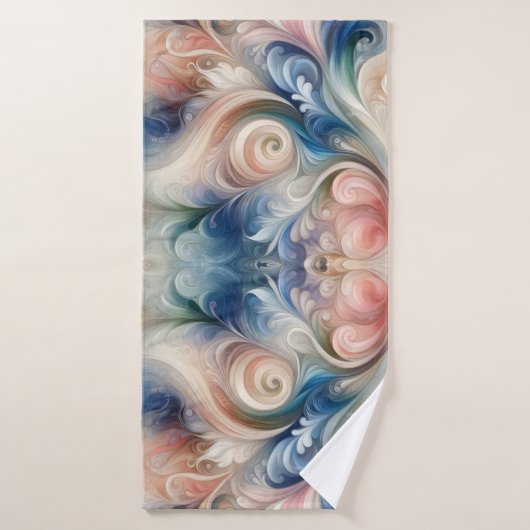 Waterverf Fantasy Floral Pastel Blauw & Crème Badhanddoek (Badhanddoek)